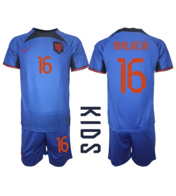 Lacne Dětský Futbalové dres Holandsko Tyrell Malacia #16 MS 2022 Krátky Rukáv - Preč (+ trenírky)